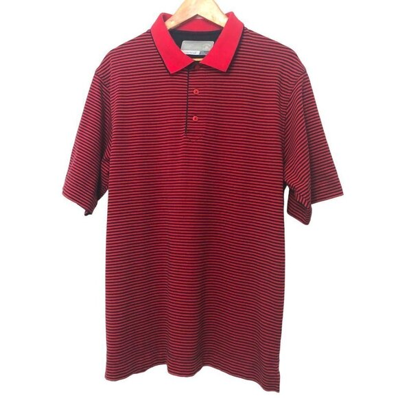 Cutter & Buck Men's Golf Polo Size Medium DryTec Red and Navy Blue EUC - Picture 1 of 6